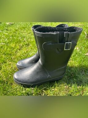 Kids Black Waterproof Winter Rain Boots with Faux Fur Lining Size 5 (big kid)